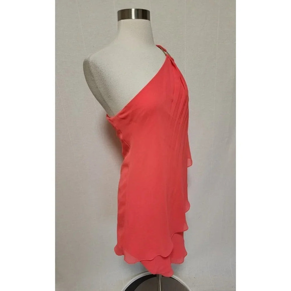 Laundry Shelli Segal Womens One Shoulder Draped Dress Bright Pink Size 4 Mini - Picture 4 of 8